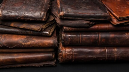 Fototapeta premium Stacked antique leather-bound books