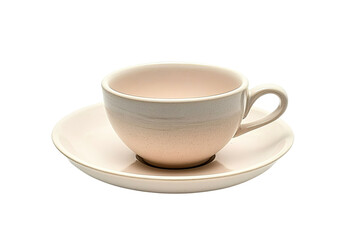 Light peach-colored teacup and saucer set  Delicate, smooth design  Earthy tones
