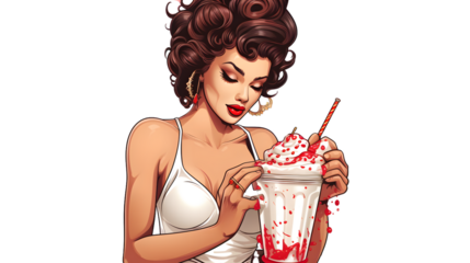 Vintage Rockabilly Girl Accidentally Spilling Milkshake Pin Up Illustration