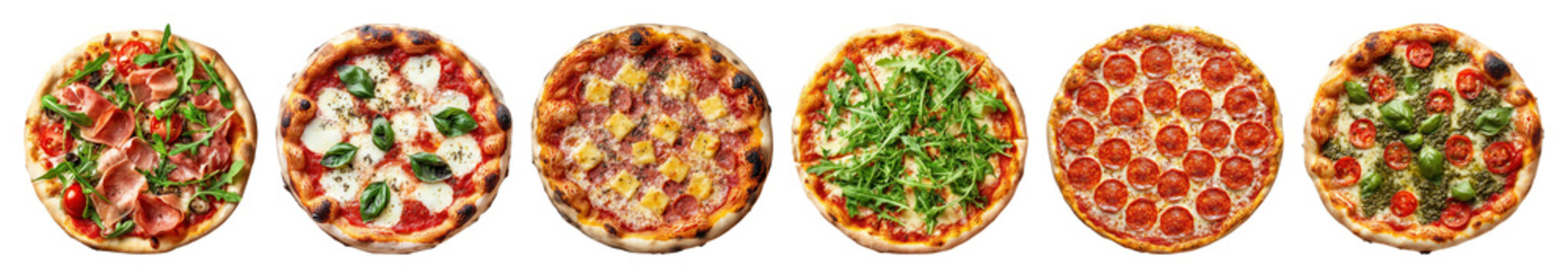 PNG Variety of delicious pizzas, element set on transparent background