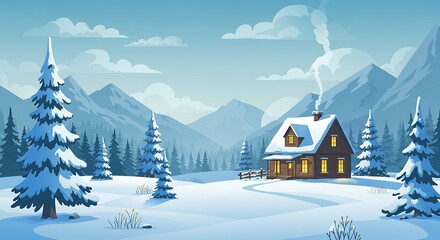 Winter's Embrace: Mountain Haven AI Generated