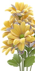 Obraz premium A bouquet of yellow flowers with green leaves