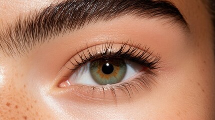 Obraz premium Close-up of woman's eye with subtle makeup. Soft, natural eye look
