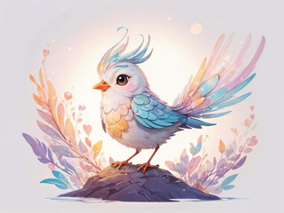 Abstract glow cartoon farity tale pastel Background of Cute hand drawn fairy bird illustration