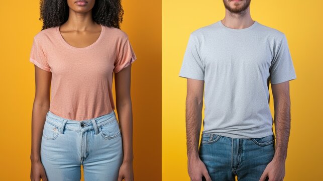 A side-by-side comparison of fitted vs. loose clothing on different body types. - Powered by Adobe