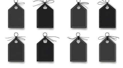 Eight Blank Black Gift Tags with String Bows
