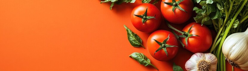 Vibrant Red Tomatoes Garlic and Parsley on Orange