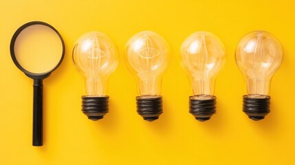 Light bulb and magnet combination illustrating differentiation finder with ai identifying unique market aspects