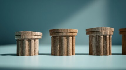 Three wooden pillars representing stability and support in capital preservation strategy for financial security and growth