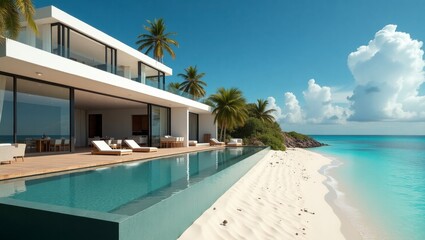 Fototapeta premium Stunning luxurious beachfront house with contemporary design elements and expansive views of the ocean creating a perfect escape