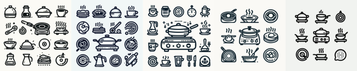 Set of modern kitchenware hot plate vector icons