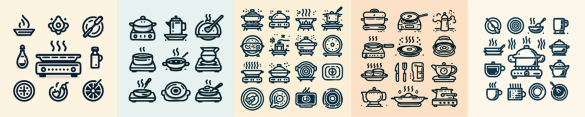 Set of modern kitchenware hot plate vector icons