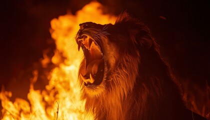 Naklejka premium Lion roaring in flames (1)