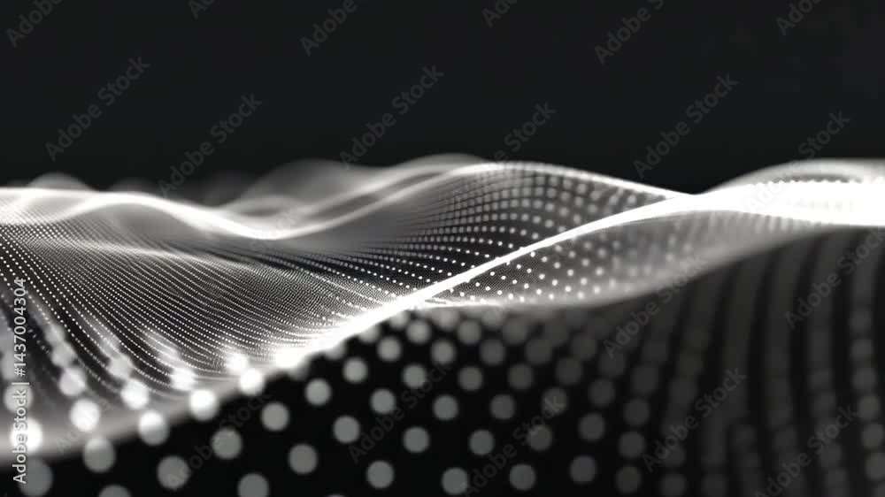 Poster mesmerizing abstract waves in monochrome dynamic flow and depth through dots and patterns, creating 