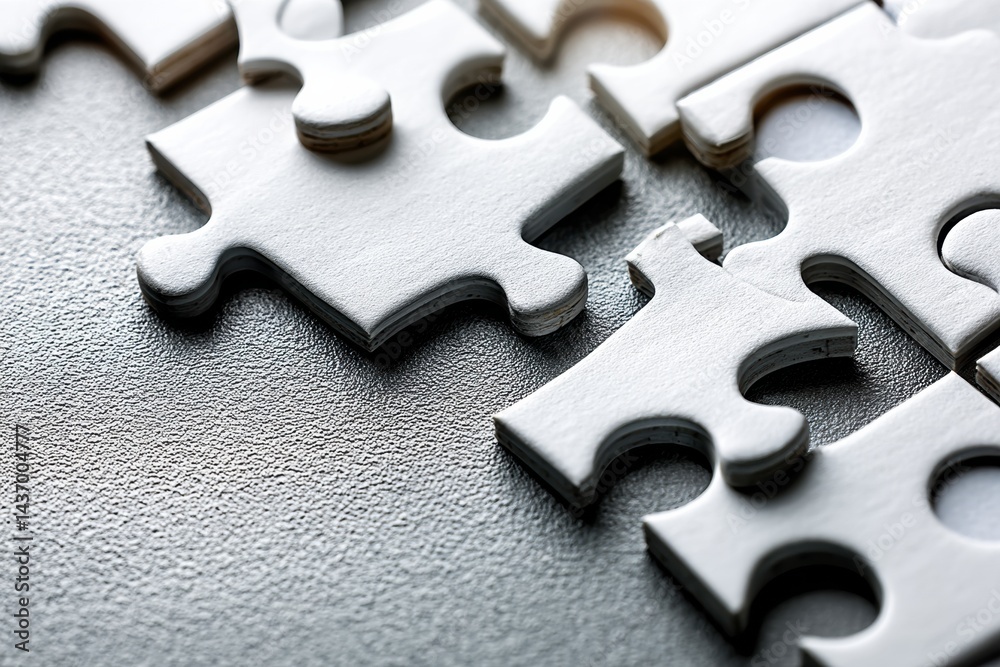 Poster Puzzle Pieces Illustrating Collaboration and Teamwork in a Minimalistic Style on a Textured Surface