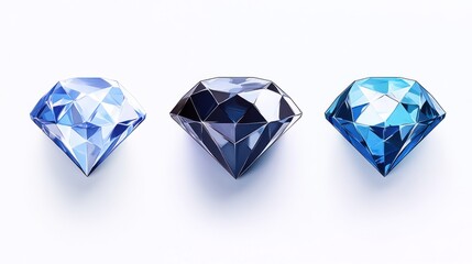Three blue diamonds on white background; jewelry design