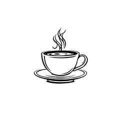 Obraz premium Minimalist monoline coffee cup logo in black lines on white background, transparent PNG. Perfect for café, coffee shop, or product branding