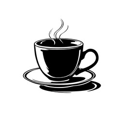 Fototapeta premium Minimalist monoline coffee cup logo in black lines on white background. Perfect for café, coffee shop, or product branding