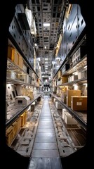 Exploring cargo operations shuttle bay area high fidelity image industrial environment inside vertical view space technology