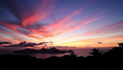 Vibrant Sunset over Tropical Islandscape