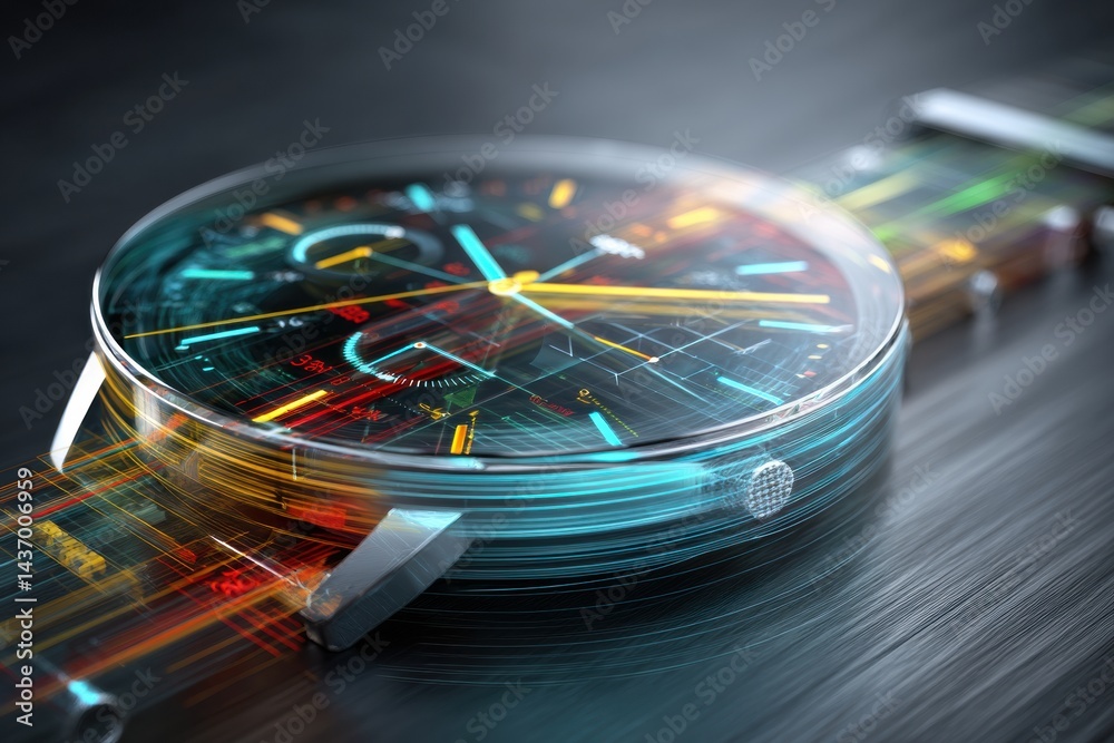 Fototapete futuristic smartwatch concept featuring colorful motion user interface design with detailed elements