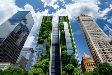 Modern architecture algae biowalls in sustainable skyscrapers for urban landscapes