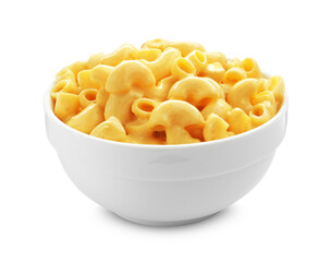 Delicious macaroni and cheese isolated on white