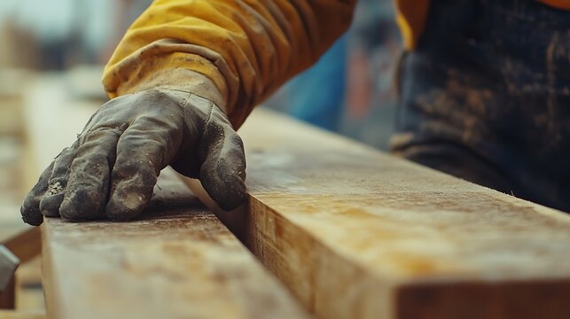 Close-up of a Worker's Hand on Wooden Planks