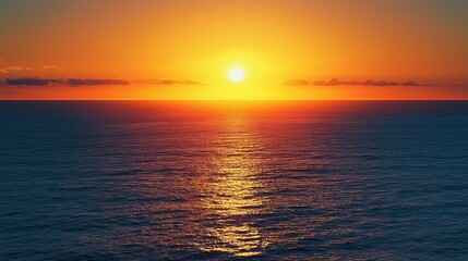 Obraz premium A sunset over the ocean with a glowing orange horizon