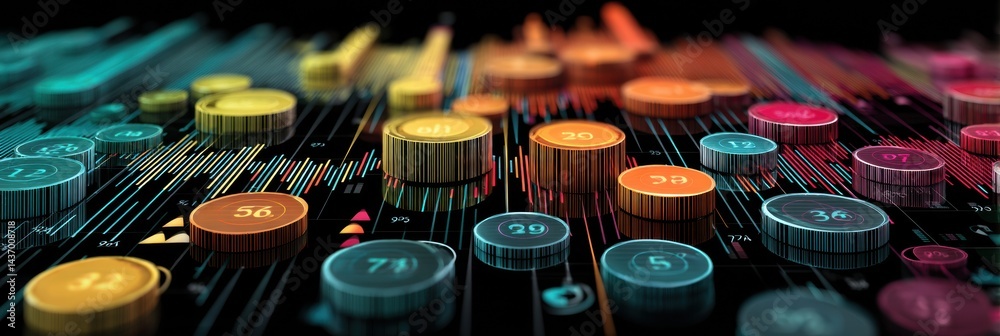 Leinwandbilder innovative holographic financial chart displaying vibrant 3d tokens and dynamic numbers for modern f