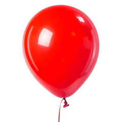 Glossy red balloon with smooth reflective surface and vibrant shine floating upright isolated on transparent background.
