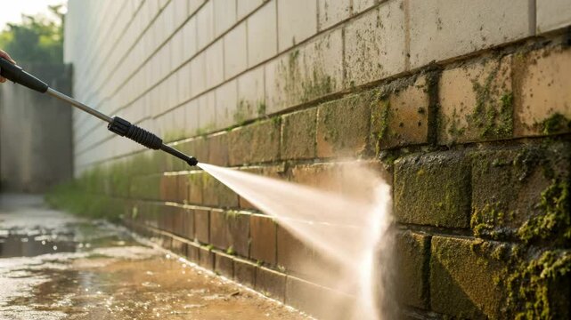 Effective Outdoor Cleaning Pressure Washer for Dirt Removal on Brick Wall