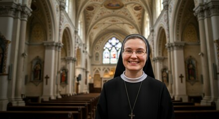 Nun in a grand church