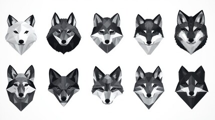 Fototapeta premium Geometric wolf head illustrations; wildlife, animal, design, polygonal, graphic