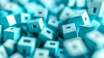 Vibrant Blue Cubes Playfully Scattered in a Dynamic Abstract Digital Environment : Generative AI