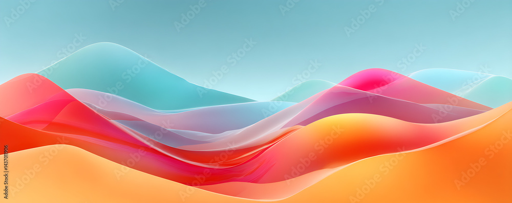 Poster Colorful abstract wave patterns creating a stunning visual journey in a vibrant landscape of smooth curves : Generative AI