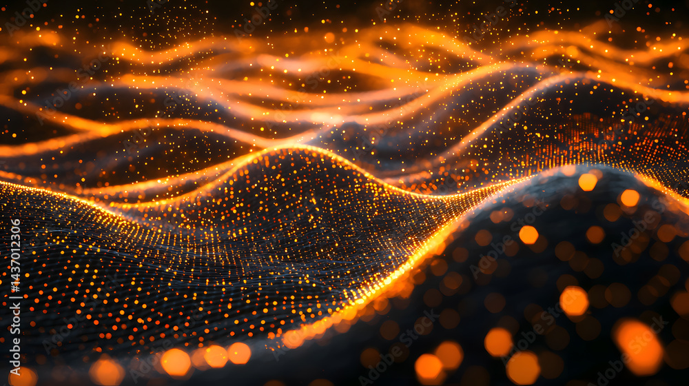 Poster visualize abstract data flow digital particles virtual space motion graphics interactive design