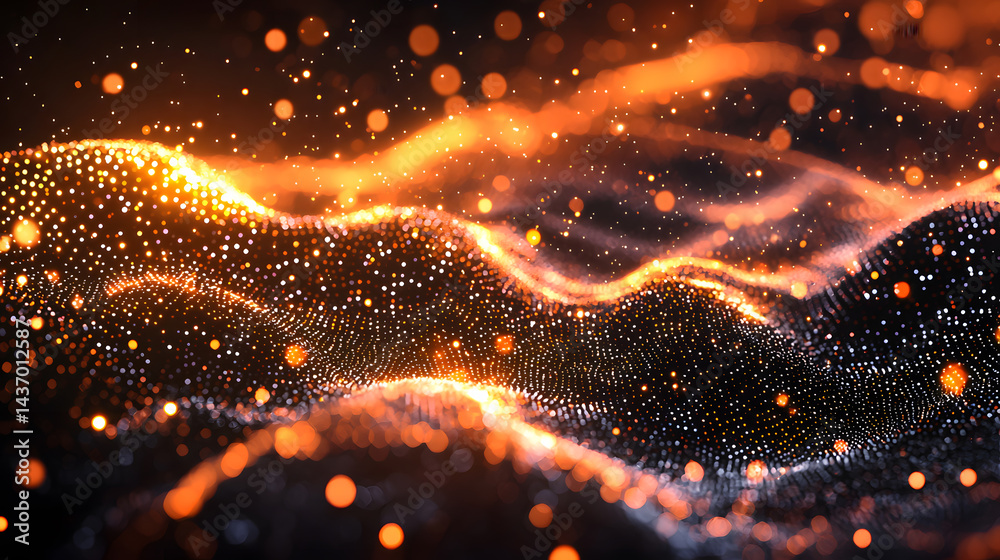 Poster visualize abstract data flow digital particles virtual space animation tech concept