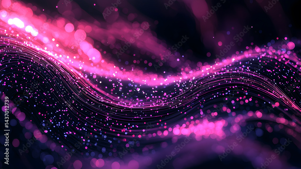 Poster flowing digital particles abstract space visual art virtual environment dynamic perspective data rep