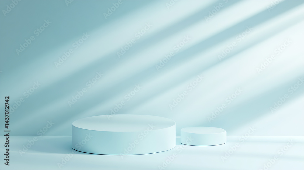 Aufkleber Minimalist Round Display Platforms on Light Blue Background with Soft Shadows for Product Presentation : Generative AI