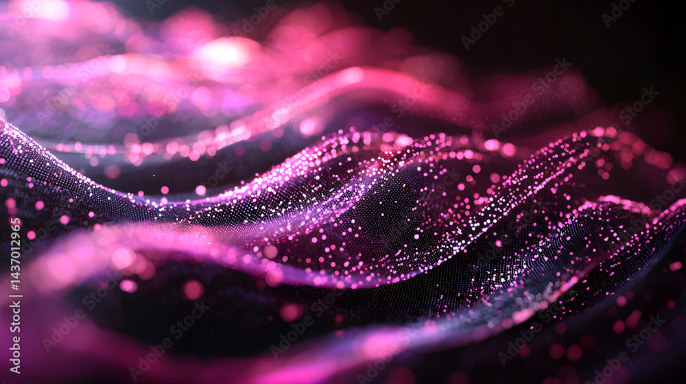 Poster illuminating digital particles flowing virtual space abstract art dynamic environment futuristic per
