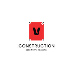 minimalist letter v logo design for construction company