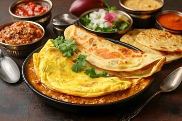 Delicious Omelette Paratha Curry Indian Food