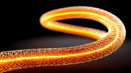 A glowing, orange, wire-like object with a braided texture curves through space