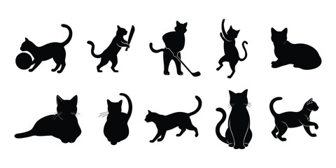 Set of cats silhouette, cute cat, black cat icon vector.
