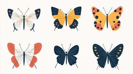 Colorful butterfly collection, isolated on white background, nature, design