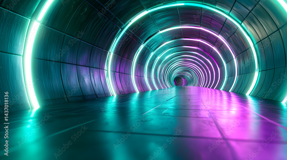 Poster visualizing augmented reality without devices in a futuristic tunnel environment