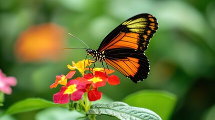 Obraz premium A tropical butterfly resting on a vibrant flower