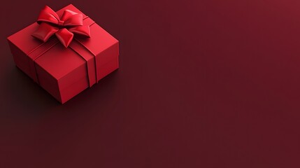 Red Gift Box with Bow on Dark Background Holiday Present
