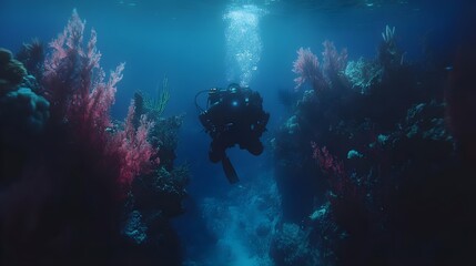 Fototapeta premium Astronaut Navigates the Underwater Depths of a Vibrant Reef